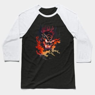 Traditional Oni Mask In Flames Baseball T-Shirt